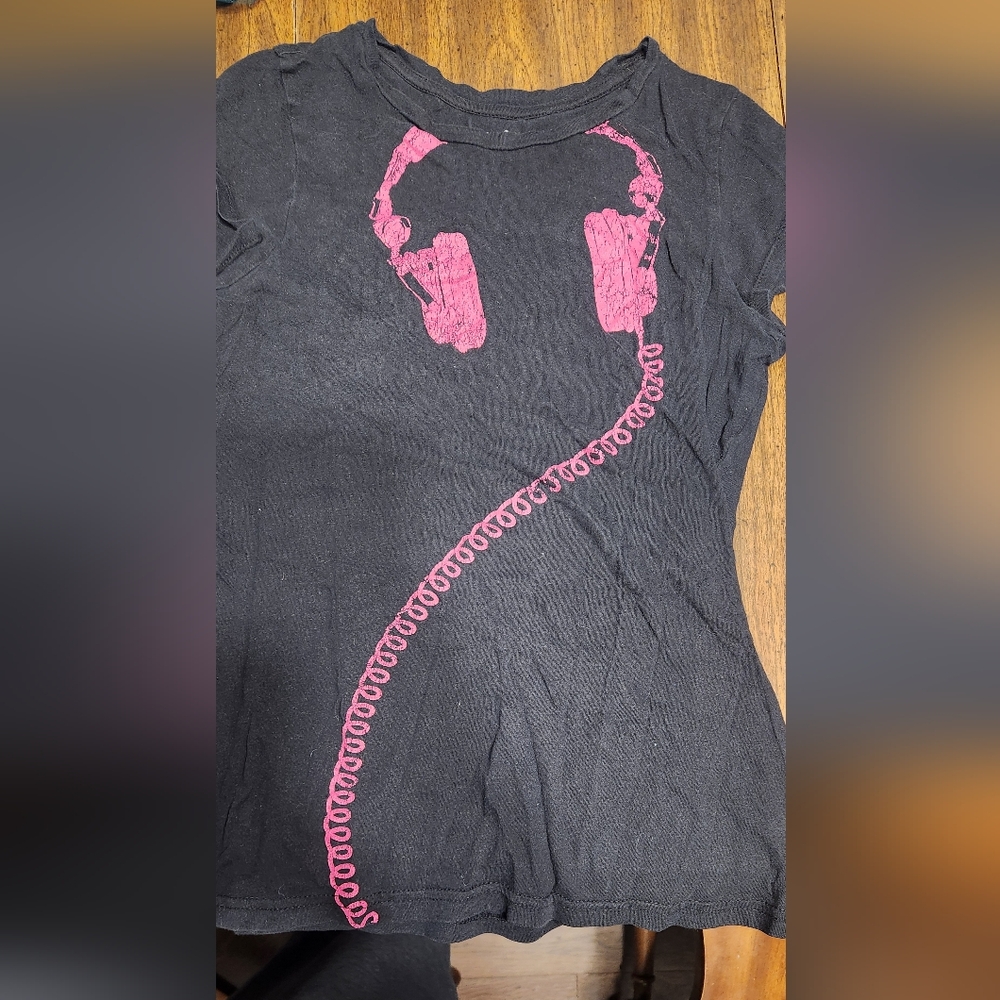 Miley Cyrus & Max Azria Black Tee with Pink Detail